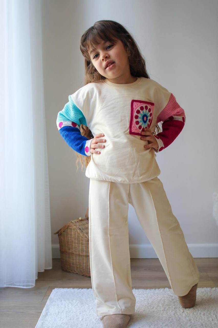 Súprava pre dievčatko – béžová s pleteným prvkom