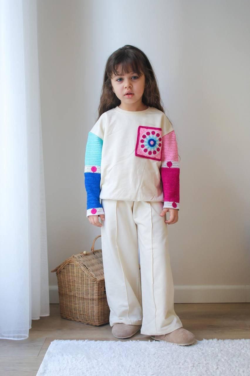 Súprava pre dievčatko – béžová s pleteným prvkom