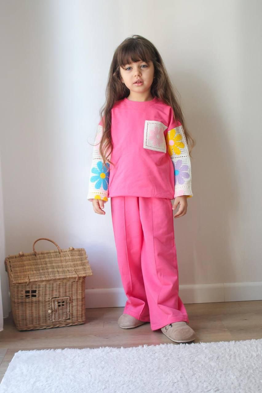 Súprava pre dievčatko - ružová s pleteným prvkom