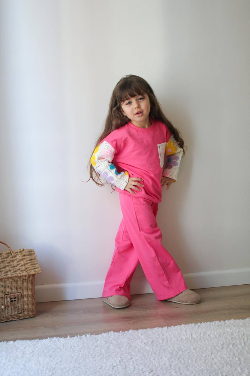 Súprava pre dievčatko - ružová s pleteným prvkom